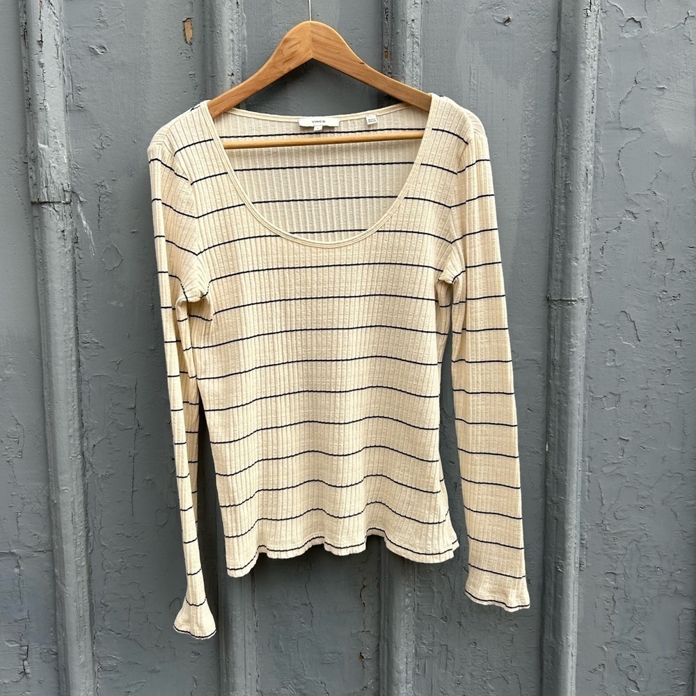 Vince Ribbed Striped Tee, Large